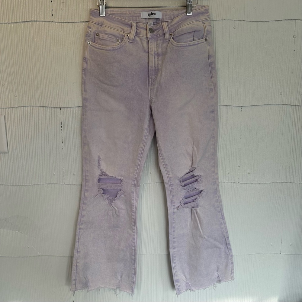 Mica Denim Women’s Size 29 Lavender Purple Acid Wash Jeans Distressed Crop Flare